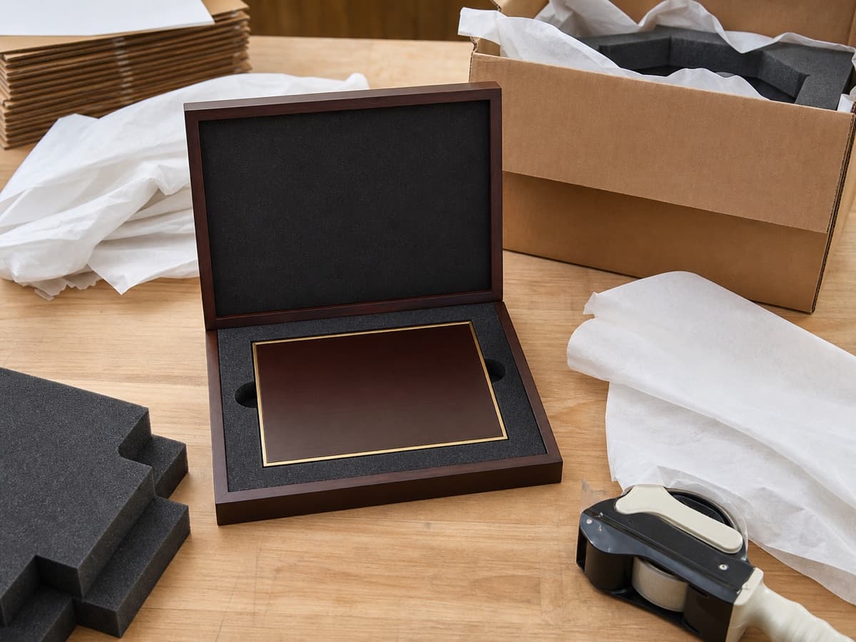 Illustrative keepsake packing for a retirement appreciation plaque