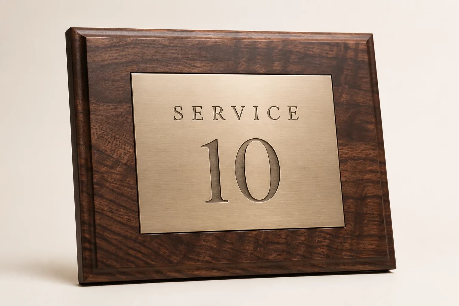 Years of Service Recognition Plaque design concept in walnut with brushed metal plate