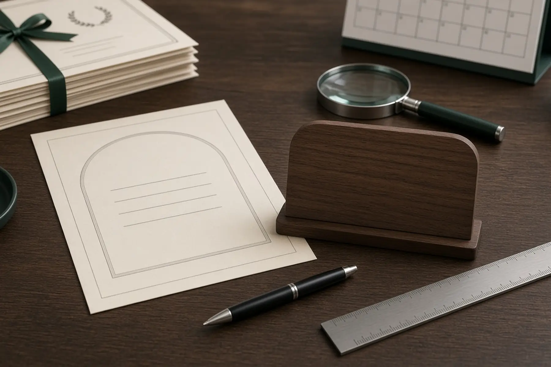 Proof review concept: a full-size layout checked against a blank Service Milestone Plaque
